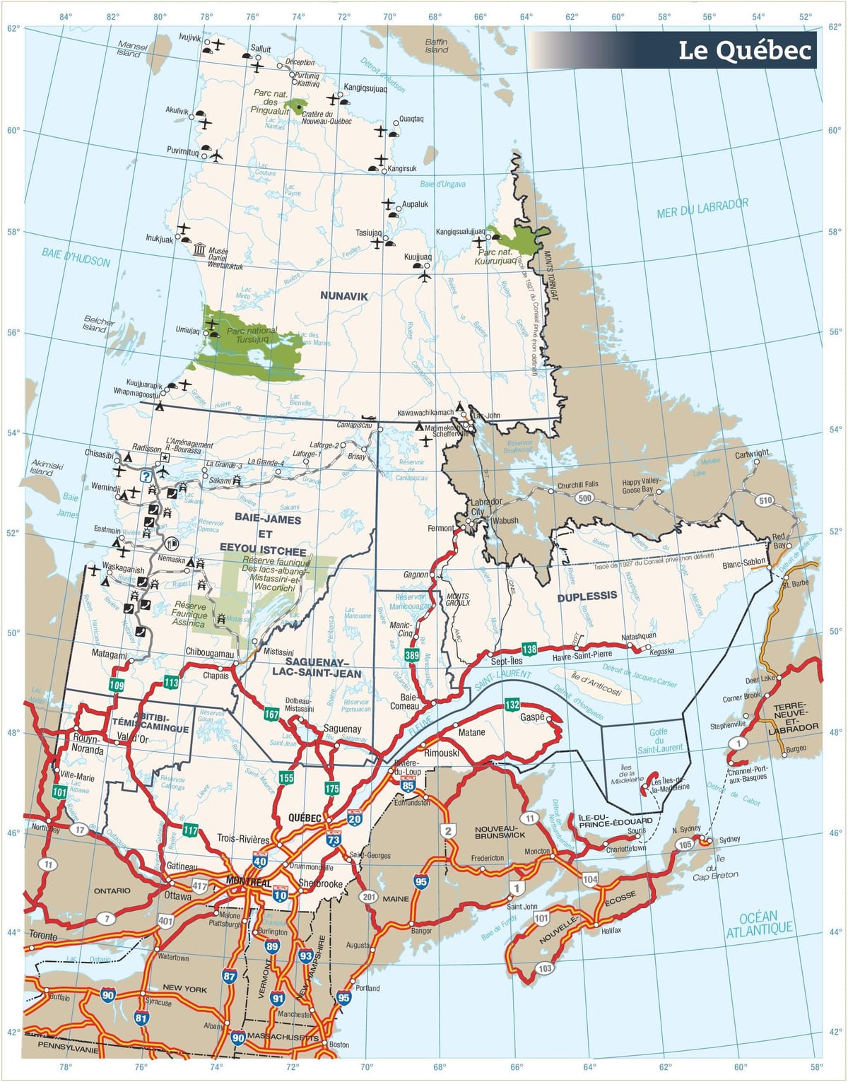 Mapa errepide Quebec, kanada