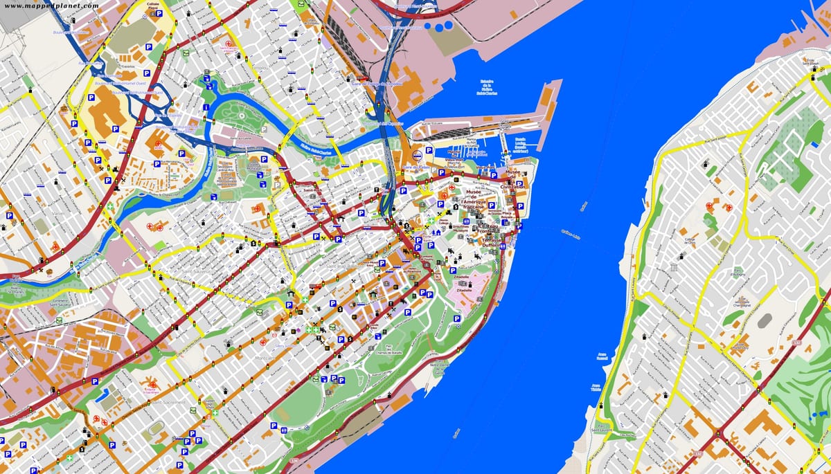 Mapa Quebec Hirian eta inguruetan