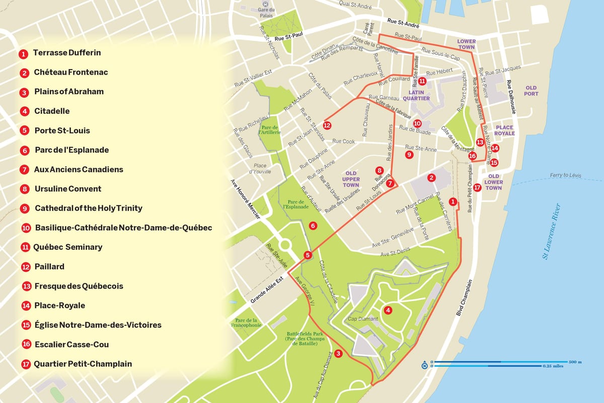 Mapa Quebec City hop-on-hop-off