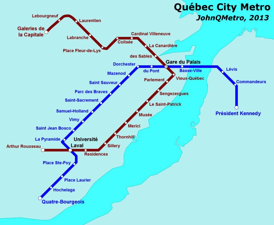 Quebec Hiriko metroa mapa