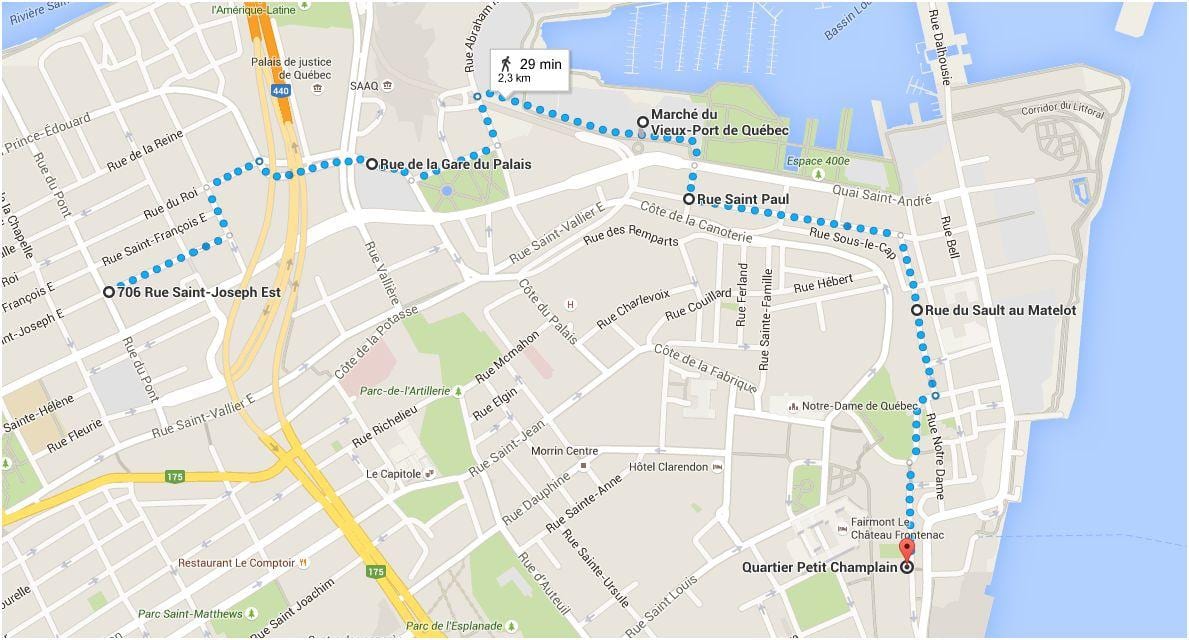 Mapa Quebec City txikiagoa herri